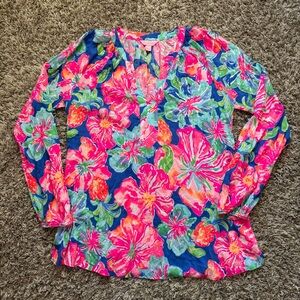 Lilly Pulitzer Martinique Top Beckon Blue Jungle Utopia Women's Size Small